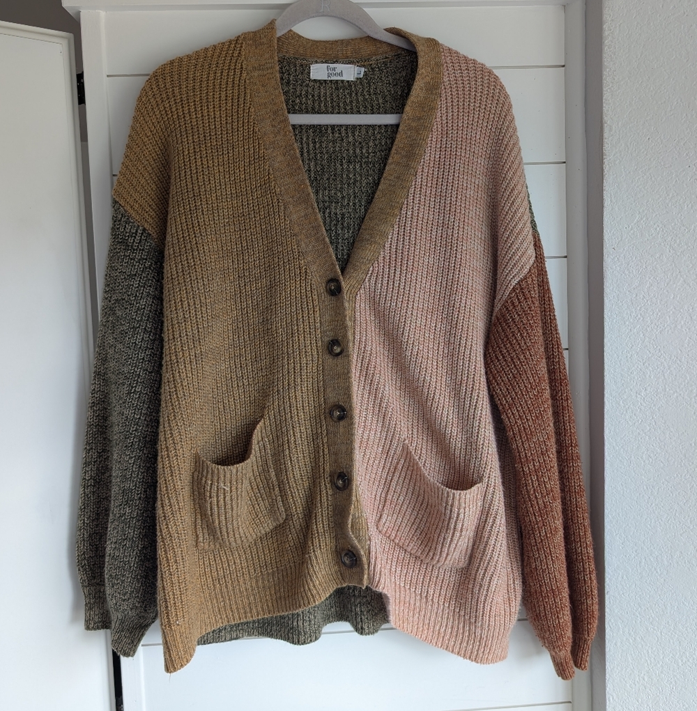For Good Color Block Pink And Brown Cardigan